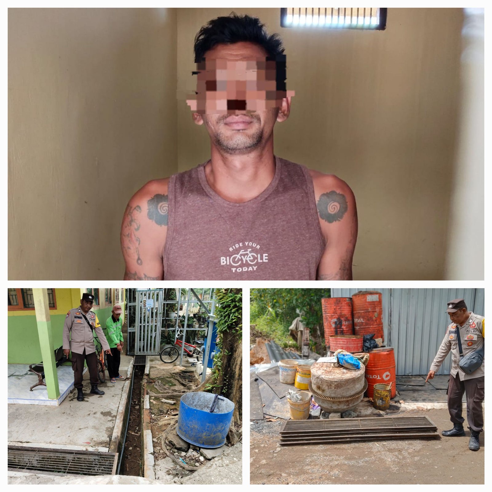 Curi Besi Penutup Parit Di SDN 2 Tarjun, S Di Gelandang Ke Mapolsek Kelumpang Hilir