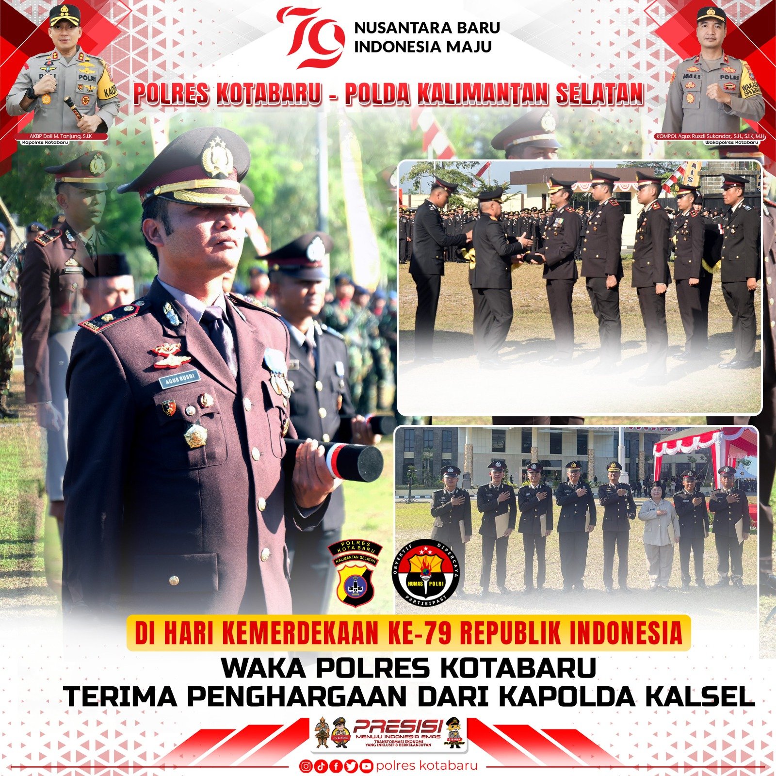 Kompol Agus Rusdi Sukandar Terima Penghargaan dari Kapolda Kalsel Di HUT RI ke-79